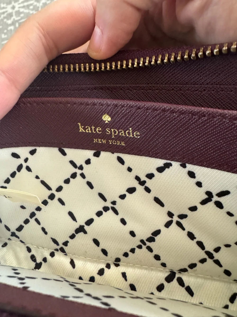 kate spade Plum Textured Leather Wallet with Gold Accent